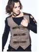 Brown Striped Bronzing Retro Bags Clasp Back Waist Loops Punk Waistcoat