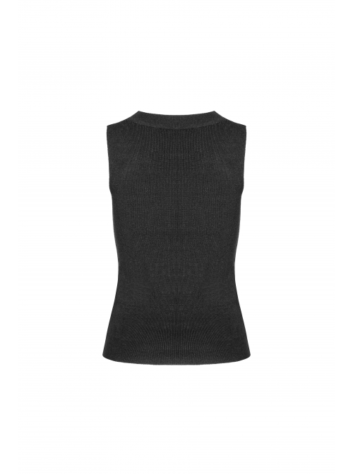 Steam Punk Female Elastic Black Cross Hollow Knitted Vest
