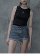 Steam Punk Female Elastic Black Cross Hollow Knitted Vest