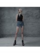 Steam Punk Female Elastic Black Cross Hollow Knitted Vest