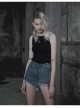 Steam Punk Female Elastic Black Cross Hollow Knitted Vest