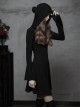 Gothic Witch Black Soft Woolen Hooded Dress