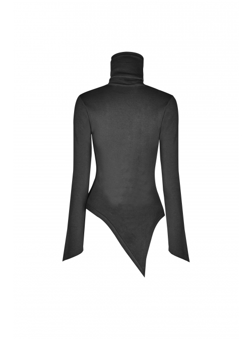 Steam Punk Female Woolen High Collar Irregular Hem Pullover Sweater