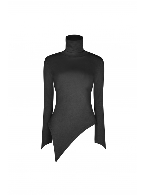 Steam Punk Female Woolen High Collar Irregular Hem Pullover Sweater
