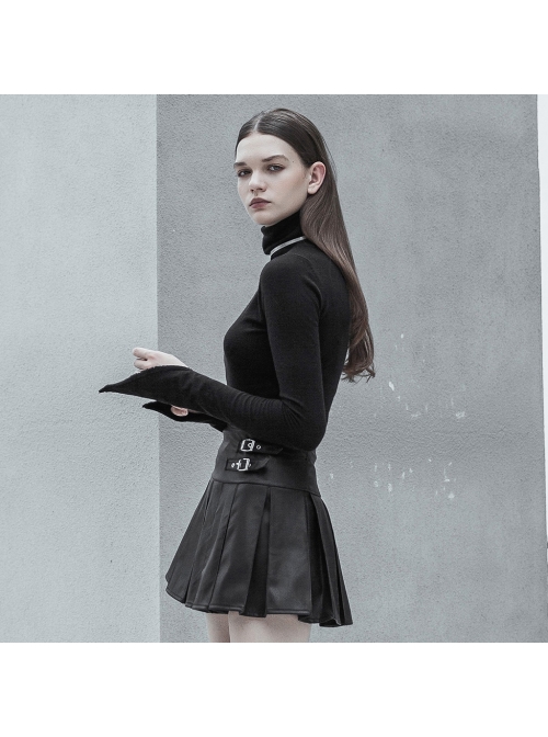 Steam Punk Female Woolen High Collar Irregular Hem Pullover Sweater