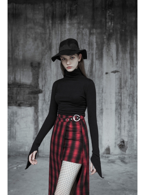 Steam Punk Female Woolen High Collar Irregular Hem Pullover Sweater