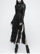 Gothic Female Retro Black Rose Lace-up Mesh Dress