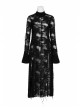 Gothic Female Retro Black Rose Lace-up Mesh Dress