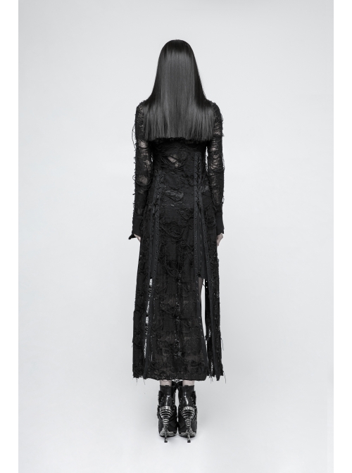 Gothic Female Retro Black Rose Lace-up Mesh Dress