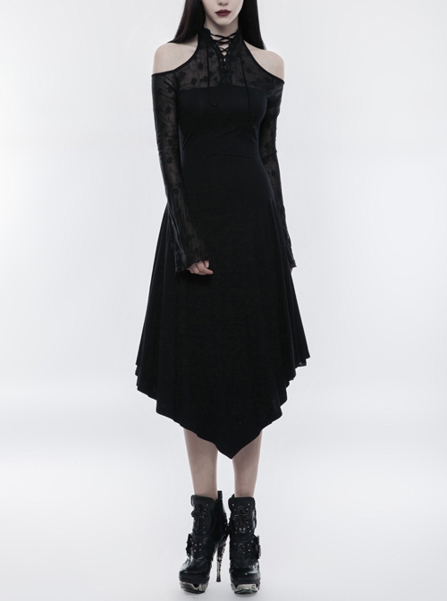 Gothic Female Dark Lace Spliced Irregular Hem Dress