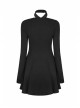 Gothic Female Black Cross Hollow Long Sleeve Elastic Elegant Dress