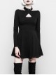 Gothic Female Black Cross Hollow Long Sleeve Elastic Elegant Dress