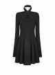 Gothic Female Black Cross Hollow Long Sleeve Elastic Elegant Dress
