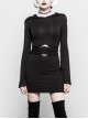 Gothic Witch Black Elastic Hooded Metal Belt Dress