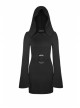 Gothic Witch Black Elastic Hooded Metal Belt Dress