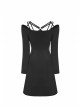 Gothic Female Black Elastic Strap Binding Close Fitting Dress
