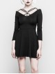 Gothic Female Black Elastic Strap Binding Close Fitting Dress