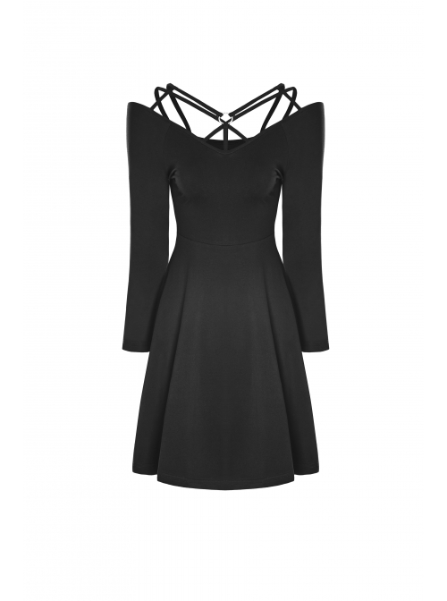 Gothic Female Black Elastic Strap Binding Close Fitting Dress