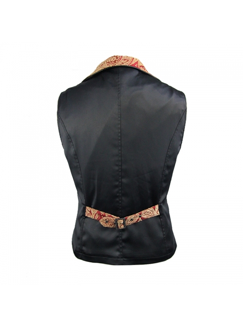 Golden Hand Sew Buttons Back Loop Fake Two Pieces Brown Gothic Jacquard Waistcoat