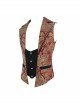 Golden Hand Sew Buttons Back Loop Fake Two Pieces Brown Gothic Jacquard Waistcoat