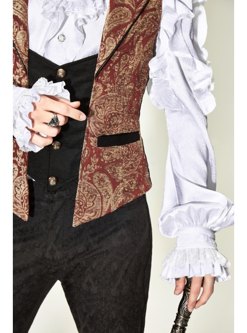 Golden Hand Sew Buttons Back Loop Fake Two Pieces Brown Gothic Jacquard Waistcoat