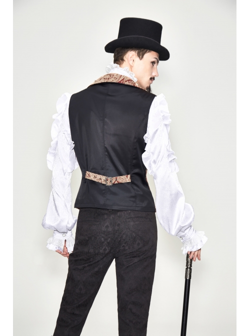 Golden Hand Sew Buttons Back Loop Fake Two Pieces Brown Gothic Jacquard Waistcoat