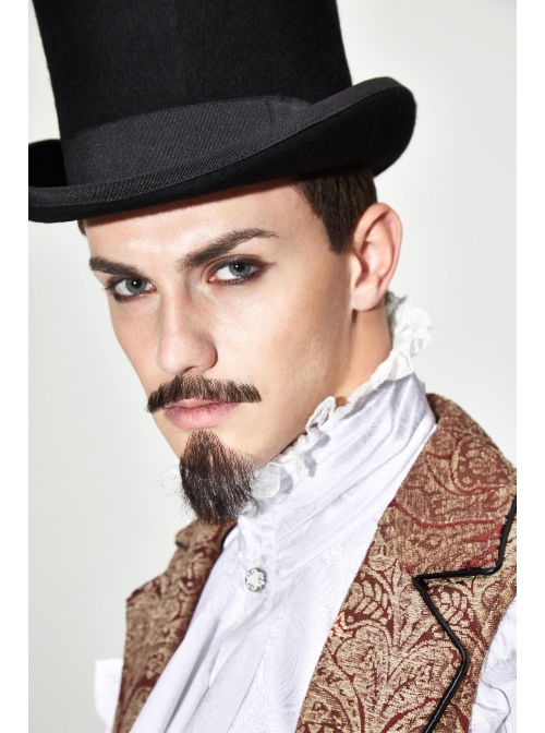 Golden Hand Sew Buttons Back Loop Fake Two Pieces Brown Gothic Jacquard Waistcoat