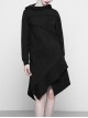 Gothic Female Black Hooded Irregular Hem Dress With Belt