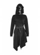 Gothic Female Black Hooded Irregular Hem Dress With Belt