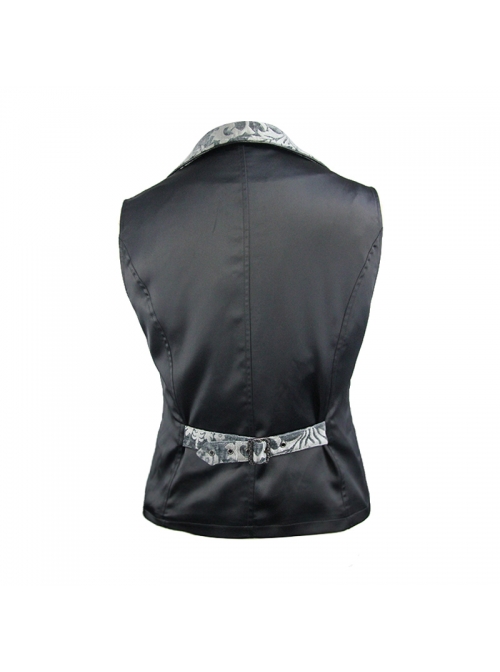 Golden Hand Sew Buttons Back Loop Fake Two Pieces Gray Gothic Jacquard Waistcoat
