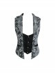 Golden Hand Sew Buttons Back Loop Fake Two Pieces Gray Gothic Jacquard Waistcoat