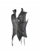 Black And Silver Axe-Shaped Loops Feather Leather Embroidered Lace-Up Punk Waistcoat