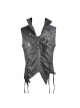 Black And Silver Axe-Shaped Loops Feather Leather Embroidered Lace-Up Punk Waistcoat