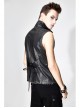 Black And Silver Axe-Shaped Loops Feather Leather Embroidered Lace-Up Punk Waistcoat