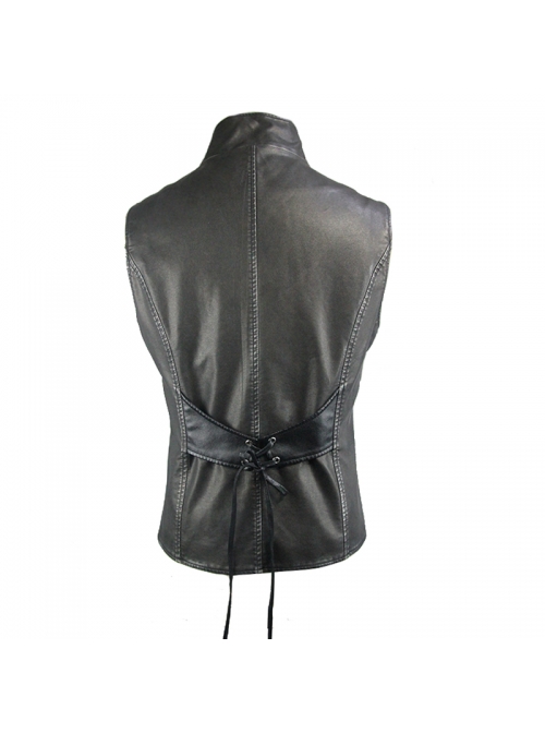 Black And Silver Axe-Shaped Loops Feather Leather Embroidered Lace-Up Punk Waistcoat