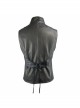 Black And Silver Axe-Shaped Loops Feather Leather Embroidered Lace-Up Punk Waistcoat
