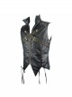 Black And Bronze Axe-Shaped Loops Feather Leather Embroidered Lace-Up Punk Waistcoat