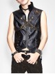 Black And Bronze Axe-Shaped Loops Feather Leather Embroidered Lace-Up Punk Waistcoat