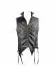 Black And Bronze Axe-Shaped Loops Feather Leather Embroidered Lace-Up Punk Waistcoat