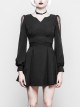 Gothic Female Black V Neck High Waist Lace Dress