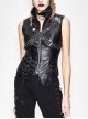 Black And Silver Axe-Shaped Loop Leather Embroidered Lace-Up Asymmetrical Hem Punk Waistcoat
