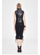 Black And Silver Axe-Shaped Loop Leather Embroidered Lace-Up Asymmetrical Hem Punk Waistcoat