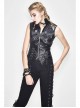 Black And Silver Axe-Shaped Loop Leather Embroidered Lace-Up Asymmetrical Hem Punk Waistcoat
