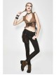Bronze Hand-Rubbed Leather Low Collar Loop Side Lace-Up Frill Hem Brown Short Punk Waistcoat