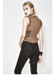 Bronze Hand-Rubbed Leather Low Collar Loop Side Lace-Up Frill Hem Brown Short Punk Waistcoat