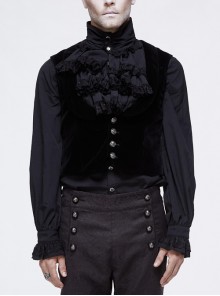 Black Velveteen Low Collar Metal Mushroom Button Waist Loop Short Gothic Waistcoat