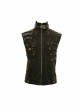 Brown Asymmetrical Bullet Belt 3D Pocket Leather Loop Rivet Back Lace-Up Punk Waistcoat