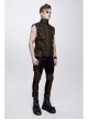 Brown Asymmetrical Bullet Belt 3D Pocket Leather Loop Rivet Back Lace-Up Punk Waistcoat
