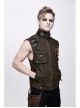 Brown Asymmetrical Bullet Belt 3D Pocket Leather Loop Rivet Back Lace-Up Punk Waistcoat