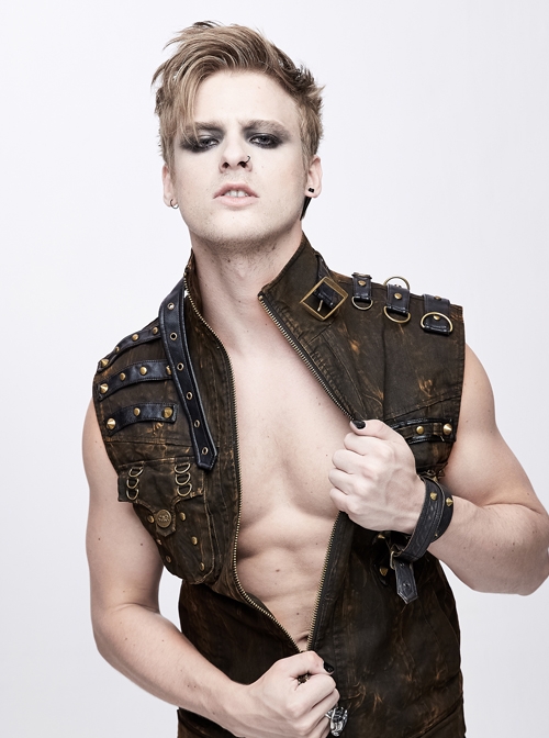 Brown Asymmetrical Bullet Belt 3D Pocket Leather Loop Rivet Back Lace-Up Punk Waistcoat